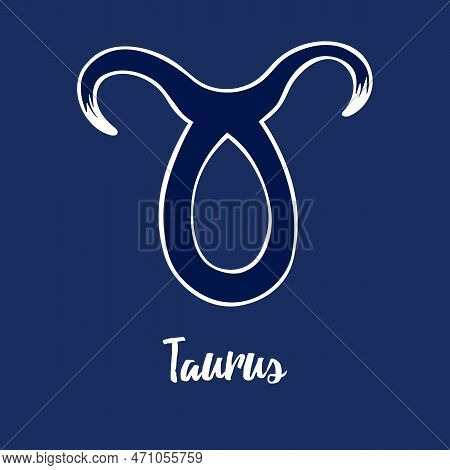 Hand Drawn Zodiak Signs. Blue Taurus Zodiac Icons On A Blue Background. Astrological Symbols Of The 