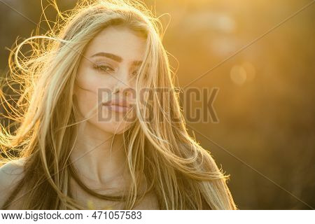 Close-up Portrait Beautiful Young Attractive Lady. Portrait Beauty Model Girl With Natural Make Up. 