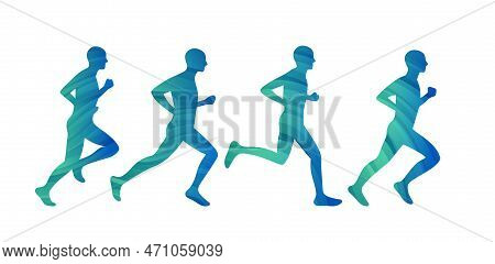 Vector Silhouettes Of Runners. Minimalist Design Concept For Marathon Logo, Competitions Icon And Sy