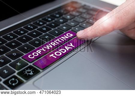 Writing Displaying Text Copywriting. Business Showcase Writing The Text Of Advertisements Or Publici
