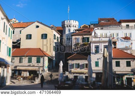 Herceg Novi Town, Kotor Bay, Streets Of Herzeg Novi, Montenegro, With Old Town Scenery, Church, Fort