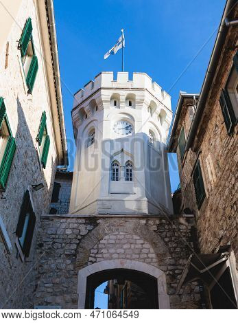 Herceg Novi Town, Kotor Bay, Streets Of Herzeg Novi, Montenegro, With Old Town Scenery, Church, Fort