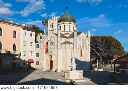 Herceg Novi Town, Kotor Bay, Streets Of Herzeg Novi, Montenegro, With Old Town Scenery, Church, Fort