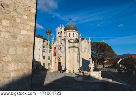 Herceg Novi Town, Kotor Bay, Streets Of Herzeg Novi, Montenegro, With Old Town Scenery, Church, Fort