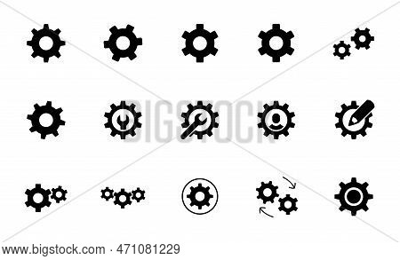 Settings Icon In Different Style Vector Illustration. Two Colored And Black Settings Vector Icons De