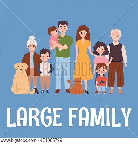 Banner For Family Day With Multi Generation Family, Flat Vector Illustration.
