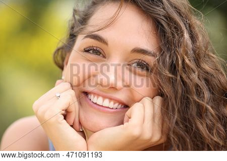 Front View Of A Happy Fiancee Smiling Looking Away