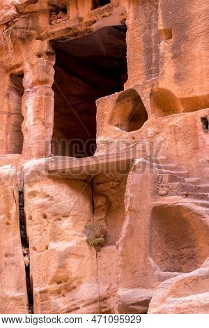 Wadi Musa, Jordan Rocks, Caves And Staircase View At Little Petra, Siq Al-barid
