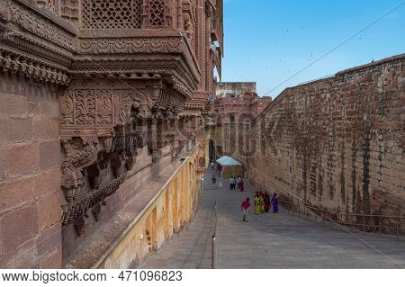Jharokha, Stone Window Projecting From The Wall Face Of A Building, In An Upper Story, Overlooking M