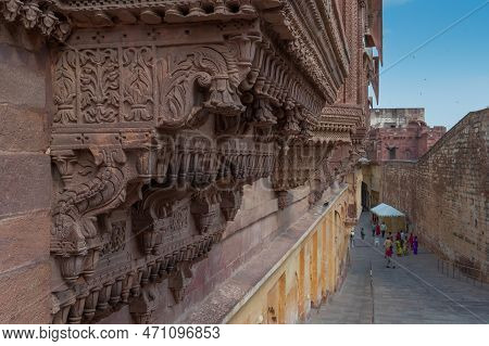 Jharokha, Stone Window Projecting From The Wall Face Of A Building, In An Upper Story, Overlooking M