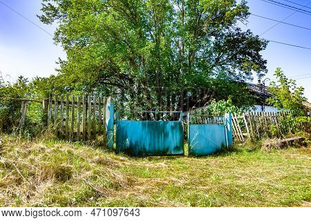Beautiful Old Gate From Abandoned House In Village On Natural Background