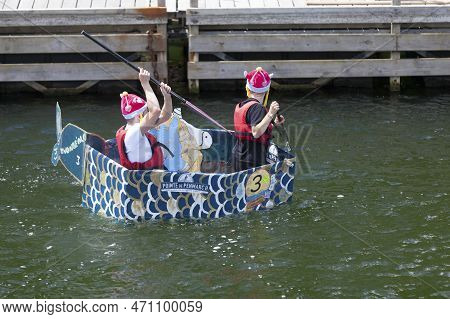 Douarnenez, France - June 05 2022: The Great Regatta Of Cardboard Boats Is A Maritime Event Open To 