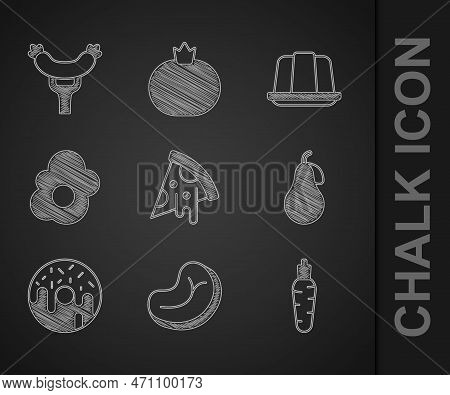 Set Slice Of Pizza, Steak Meat, Carrot, Pear, Donut, Scrambled Egg, Jelly Cake And Sausage The Fork 