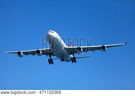 Saint Denis, La Réunion - September 20 2014: Airbus A340 From Air Mauritius Landing To Rolland Garro