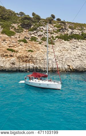 Turquoise Waters In Mallorca. Pilota Cove. Mediterranean Coastline. Spain