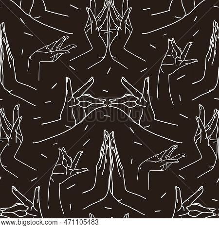 The Pattern Is Different Traditional Hand Signs Of A Dancing Woman. Indian Classical Dance Bharatana