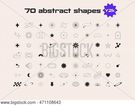 Y2k Aesthetic Minimal Elements. Geometric Lines, Frames, Stars. Vector