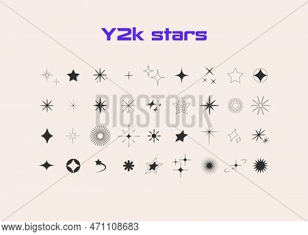 Aesthetic Y2k Style. Star, Bling, Starburst, Sparkle Icons. Retro Futuristic. Vector