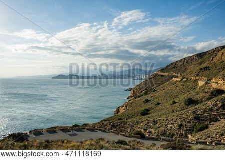 Benidorm Hiking Route Punta Del Cavall. Panorama Of Benidorm City From Natural Park, Torre Punta Del