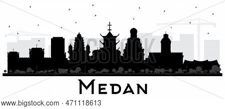 Medan Indonesia City Skyline Silhouette With Black Buildings Isolated On White. Vector Illustration.