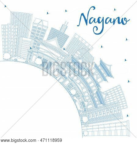 Outline Nagano Japan City Skyline With Blue Buildings And Copy Space. Vector Illustration. Business 