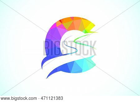 Letter C With Backspace S Or Pathway Logo Design Vector Template. Low Poly Style Graphic Alphabet Sy