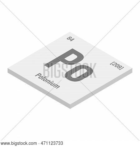 Polonium, Po, Gray 3d Isometric Illustration Of Periodic Table Element With Name, Symbol, Atomic Num