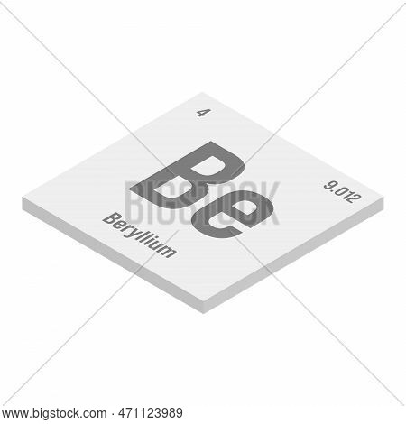 Beryllium, Be, Gray 3d Isometric Illustration Of Periodic Table Element With Name, Symbol, Atomic Nu