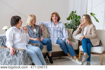 A Meeting Of Older Women For Joint Communication, Meetings After A Pandemic, Friends Communicate At 