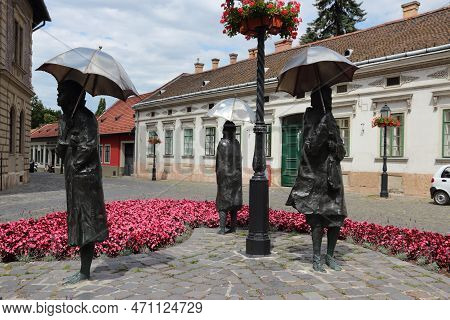 Budapest, Hungary - June 21, 2014: Sculpture By Hungarian Artist Imre Varga, Umbrellas Monument In B