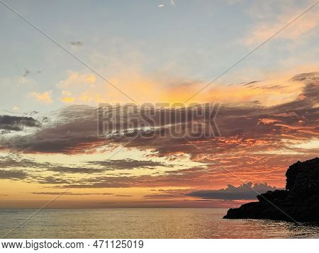 Scenic Sunset Over Ioninan Sea In Vlore Albania .