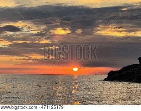 Scenic Sunset Over Ioninan Sea In Vlore Albania .