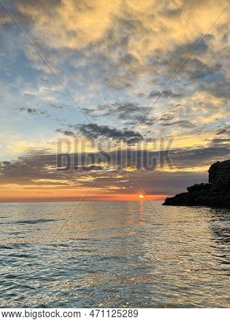 Scenic Sunset Over Ioninan Sea In Vlore Albania .
