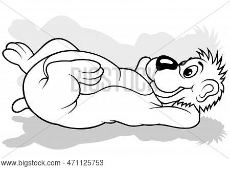 Drawing Of A Cute Bear Lying On His Back On The Ground - Cartoon Illustration Isolated On White Back