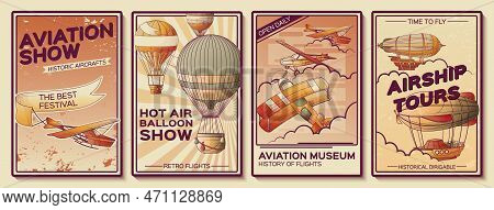 Aeronautics Retro Vintage Aircraft Transport Posters Collection With Vertical Compositions Of Airpla