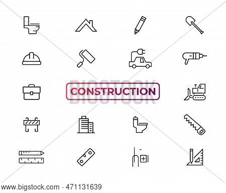 Construction Line Icons Set. Home Repair Tools Outline Icons Collection. Construction Tools, Builder