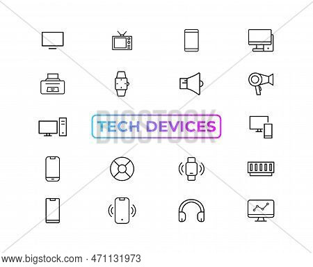 Device And Technology Line Icon Set. Electronic Devices And Gadgets, Computer, Equipment And Electro