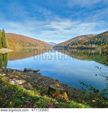 Vilshany Water Reservoir On The Tereblya River, Transcarpathia, Ukraine. Picturesque Lake With Cloud