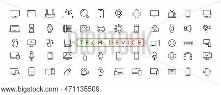 Device And Technology Line Icon Set. Electronic Devices And Gadgets, Computer, Equipment And Electro
