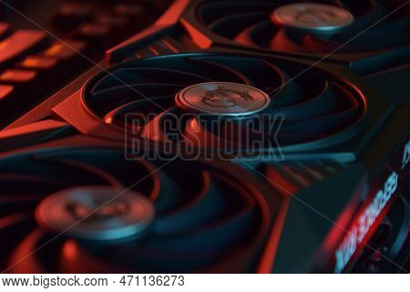 Msi Geforce Rtx 3090 Ti Gaming X Trio Graphics Card, Dark Background.
