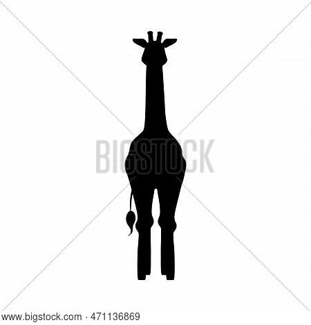 Black Giraffe Silhouette Front View Flat Style, Vector Illustration
