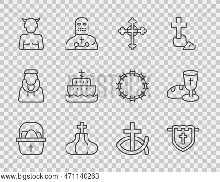 Set Line Basket With Easter Eggs, Flag Christian Cross, Christian, Church Tower, Krampus, Heck, Ark 