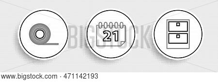 Set Line Archive Papers Drawer, Scotch And Calendar Icon. Vector