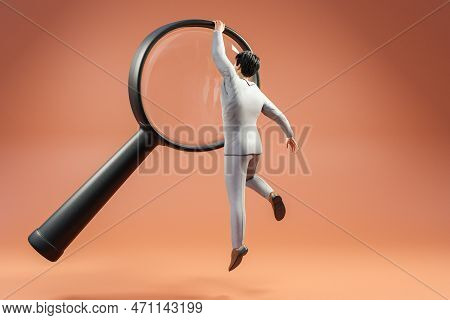 Businessman Hanging On Floating Magnifying Glass Concept For Websearch Seo Search Engine Optimizatio