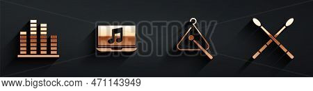 Set Music Equalizer, Laptop With Music Note, Triangle Musical Instrument And Drum Sticks Icon With L