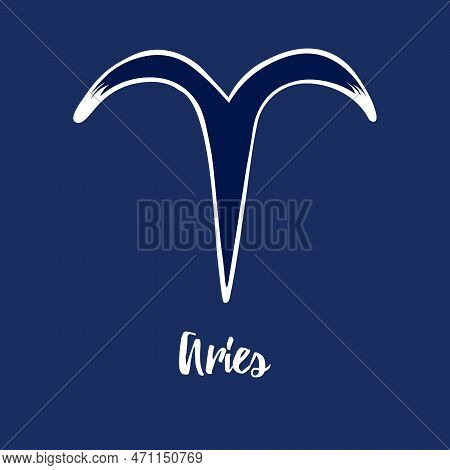 Hand Drawn Zodiak Signs. Blue Aries Zodiac Icons On A Blue Background. Astrological Symbols Of The Z