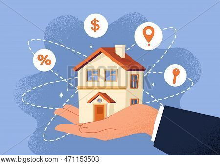 Buy House Concept. Businessmans Hand Holding Real Estate. Financial Literacy And Passive Income, Inv