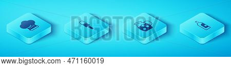 Set Isometric Chef Hat, Ice Cream, Bottle Of Wine And Jug Glass With Water Icon. Vector