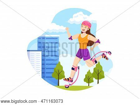 Powerbocking Sport Illustration With Jumping Boots For Web Banner Or Landing Page In Extreme Sports