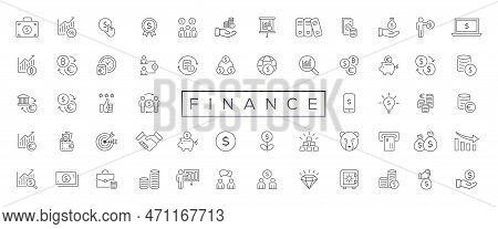 Vector Business And Finance Editable Stroke Line Icon Set With Money, Bank, Check, Law, Auction, Exc